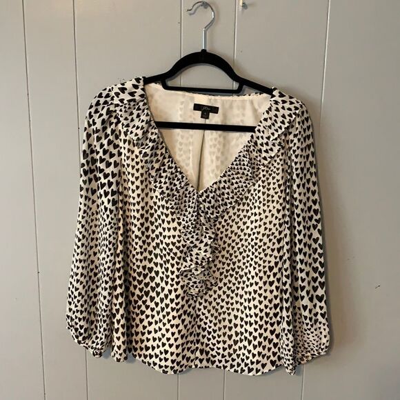J. Crew White & Black Heart Blouse Size Small - Picture 1 of 3